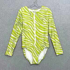 Michael Kors Long Sleeve Rash Guard One Piece Swimsuit Size 14 Zip Front Paddle